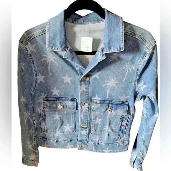 Lularoe Kenny XS Custom bull skull patriotic denim trucker jacket . NWOT. - Picture 2 of 10